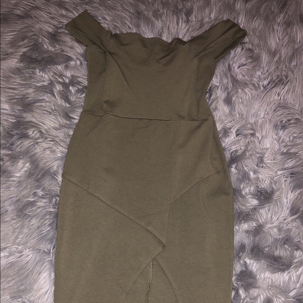 Off the shoulder dark green dress